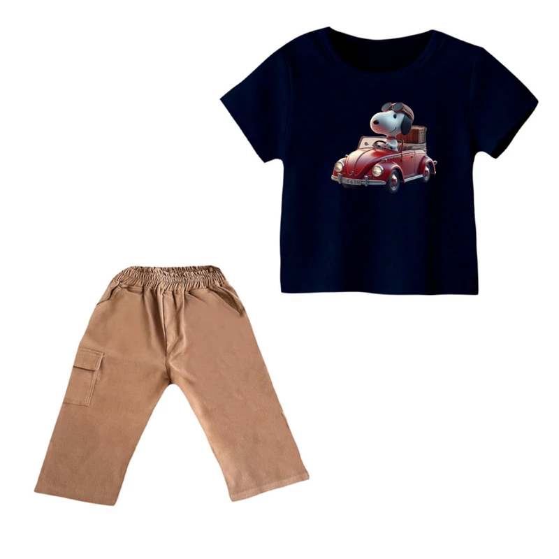 ست تی شرت و شلوارک پسرانه مدل اسنوپی کد ۹۱ رنگ سورمه ای