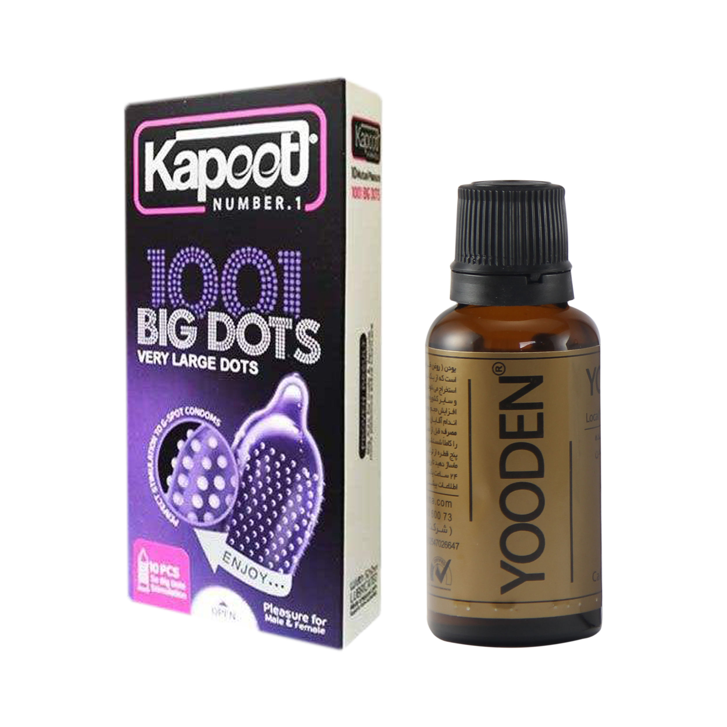 کاندوم کاپوت مدل BIG DOTS بسته 10 عددی به همراه روغن یودن کد 01 حجم 30 میلی لیتر