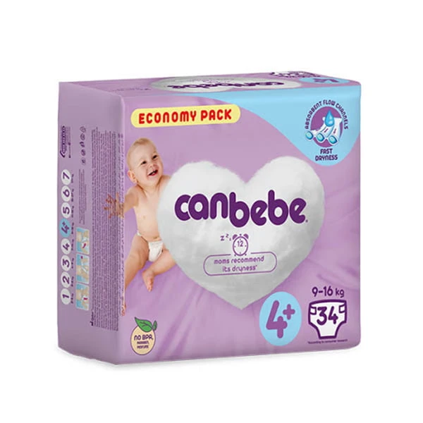 پوشک بچه جان به به مدل beb424e سایز 4+ بسته 34 عددی