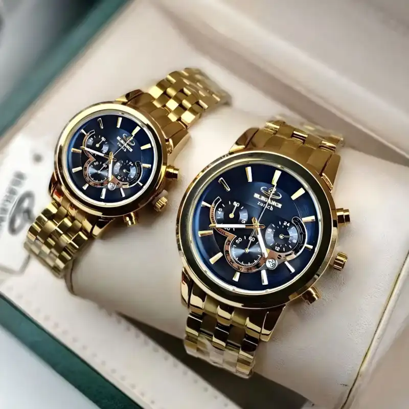 ست ساعت مچی عقربه ای زنانه و مردانه الگانس مدل سه موتور فعال کورنوگراف