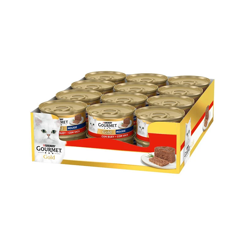 کنسرو غذای گربه بالغ گورمت مدل Gold Mousse طعم گوشت گاو وزن 85 گرم بسته 24 عددی