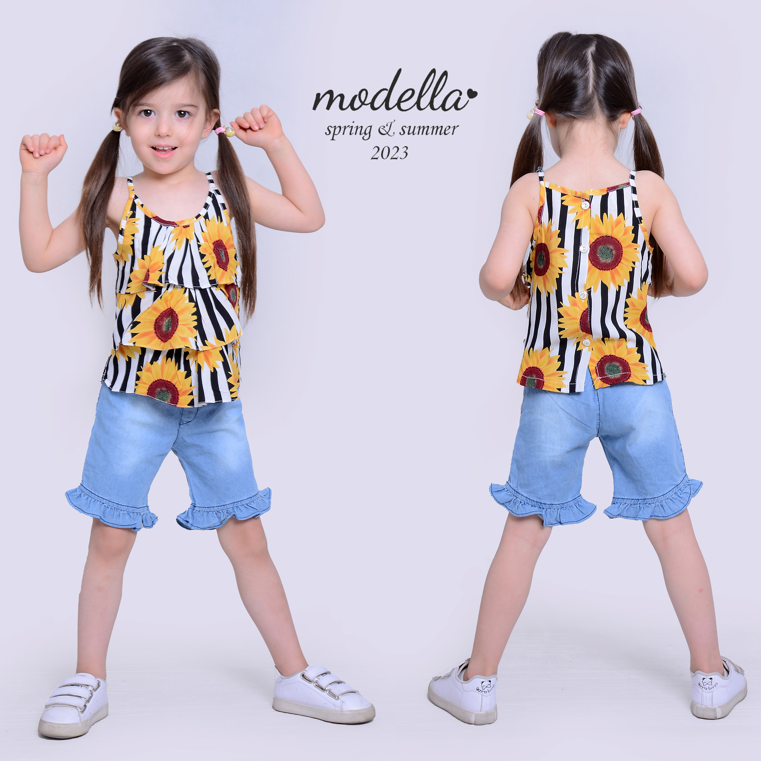 ست تاپ و شلوارک دخترانه مدلا مدل آفتابگردان کد MAS8509