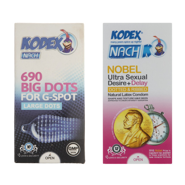 کاندوم ناچ کدکس مدل Big Dots بسته 10 عددی به همراه کاندوم ناچ کدکس مدل Nobel بسته 12 عددی