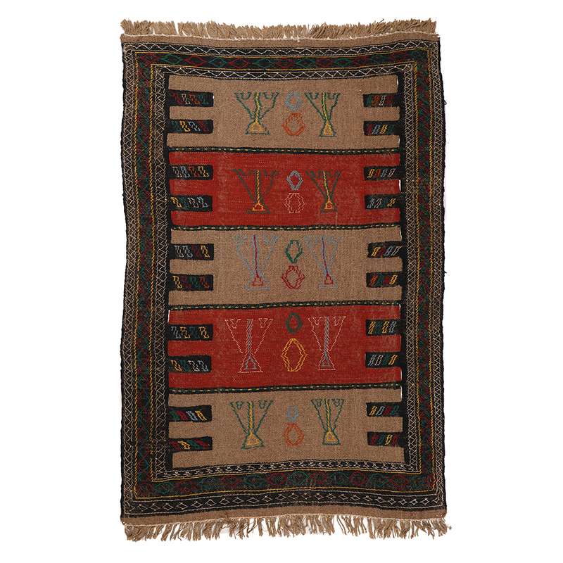 گلیم دستبافت دو متری طرح سفره کردی کد 140886