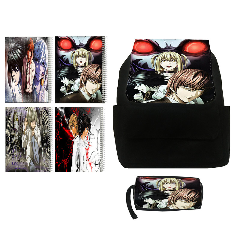 کوله پشتی مدل انیمه دفترچه مرگ کد kj5 به همراه جامدادی و دفتر مشق مجموعه 4 عددی