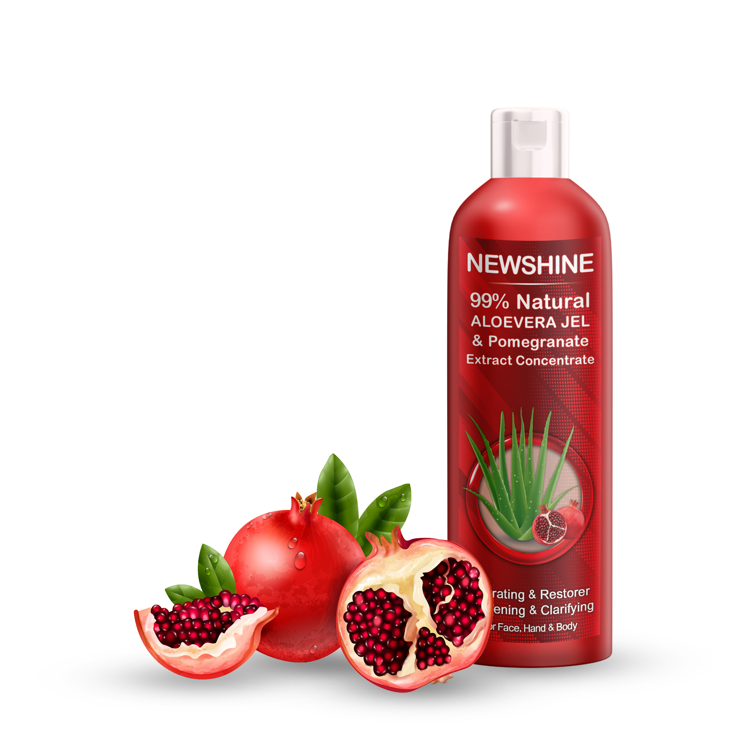 ژل آبرسان صورت و بدن نیوشاین مدل آلوئه ورا و اَنار مناسب انواع پوست حجم 250 میلی لیتر