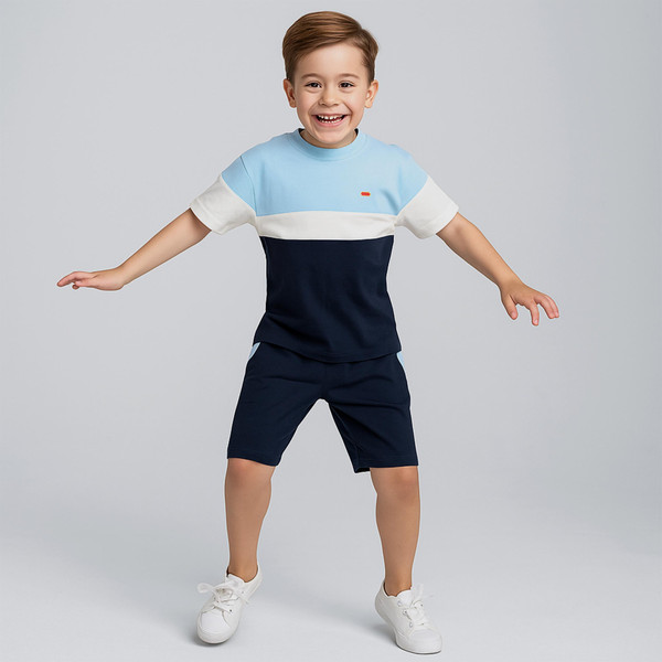 ست تی شرت و شلوارک پسرانه مادر مدل فاستر رنگ آبی