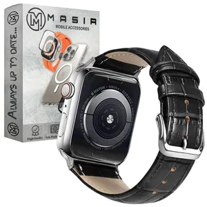 Masir Crocodile Lines Leather Strap suitable for Apple Watch Series 1/2/3/4/5/6/7/8/9/SE 38/40/41mm
