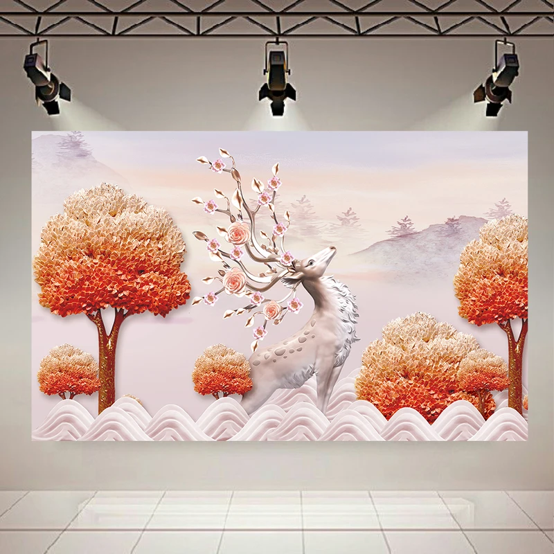 پوستر طرح طبیعت مدل گوزن شاخ شکوفه ای کد PD1506