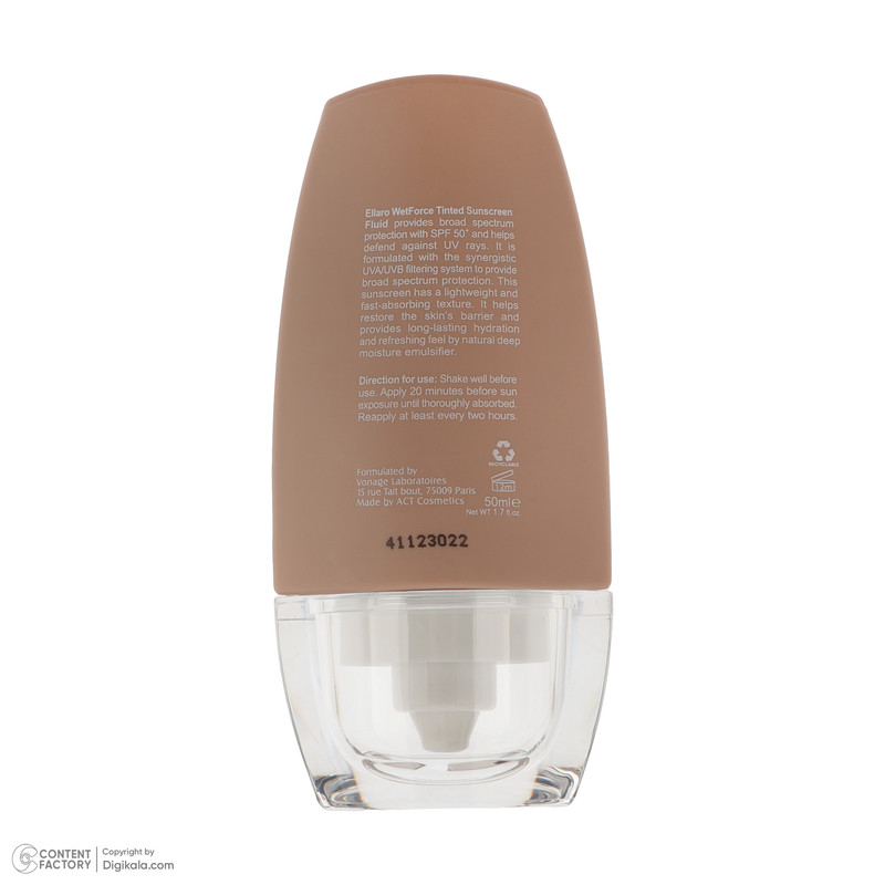 فلوئید ضد آفتاب رنگی صورت الارو SPF 50 مدل Wetforce ‌محافظ در برابر اشعه UVA و UVB مناسب برای پوست چرب و مختلط حجم 50 میلی‌لیتر