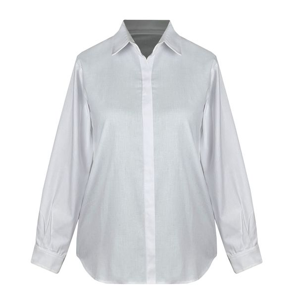 شومیز آستین بلند زنانه مدل بیسیک نخ پنبه کد AK1200 رنگ سفید