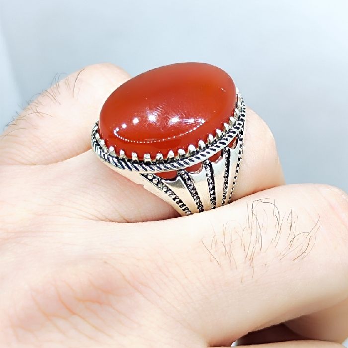 انگشتر نقره مردانه مدل سنگ عقیق رضوی رکاب اسپرت کد 6300 -  - 5