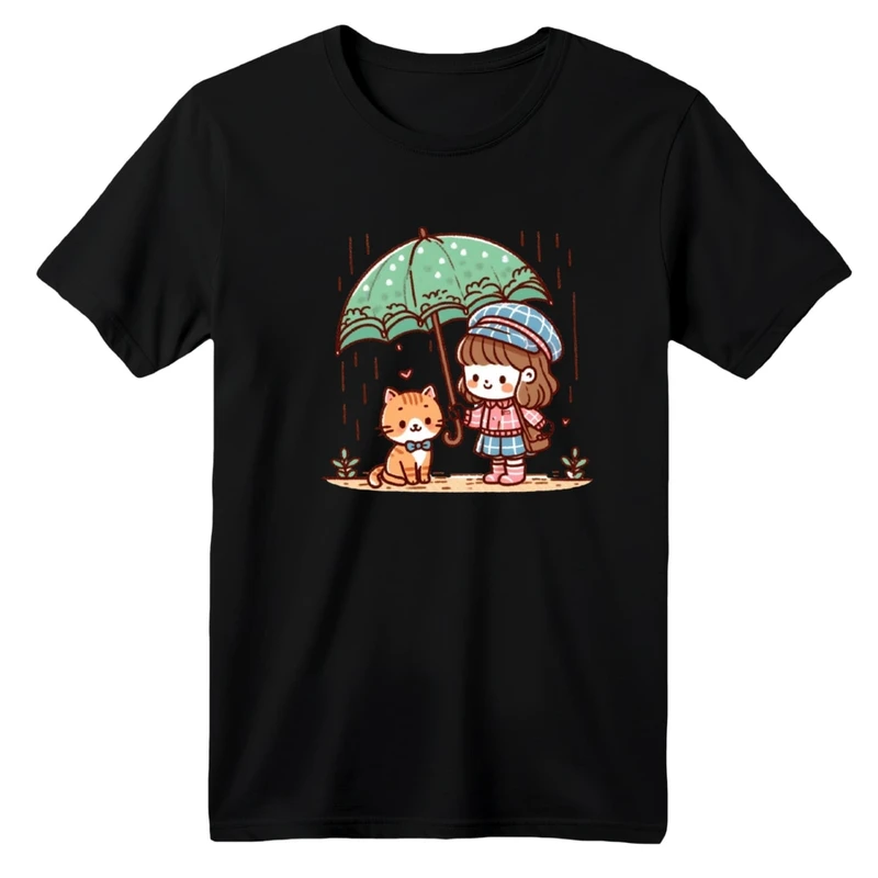 تی شرت آستین کوتاه یقه گرد  بچگانه مدل دخترک و چتر