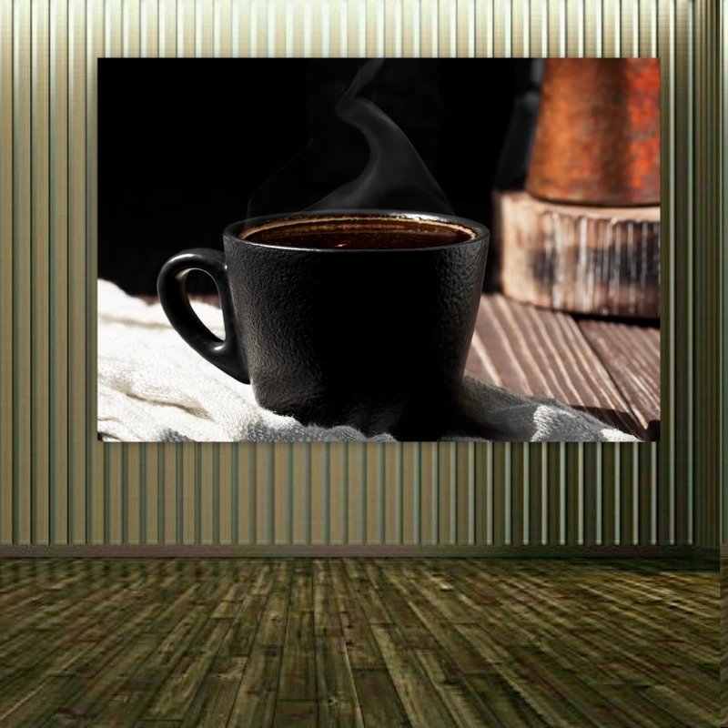 تابلو بوم طرح کافه مدل فنجان و دانه قهوه کد PP2848