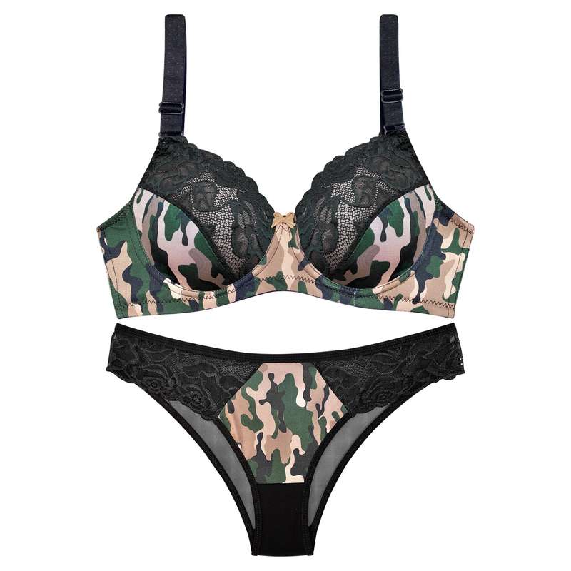 ست شورت و سوتین زنانه نوشه پوش کد 251001 طرح چریکی رنگ مشکی