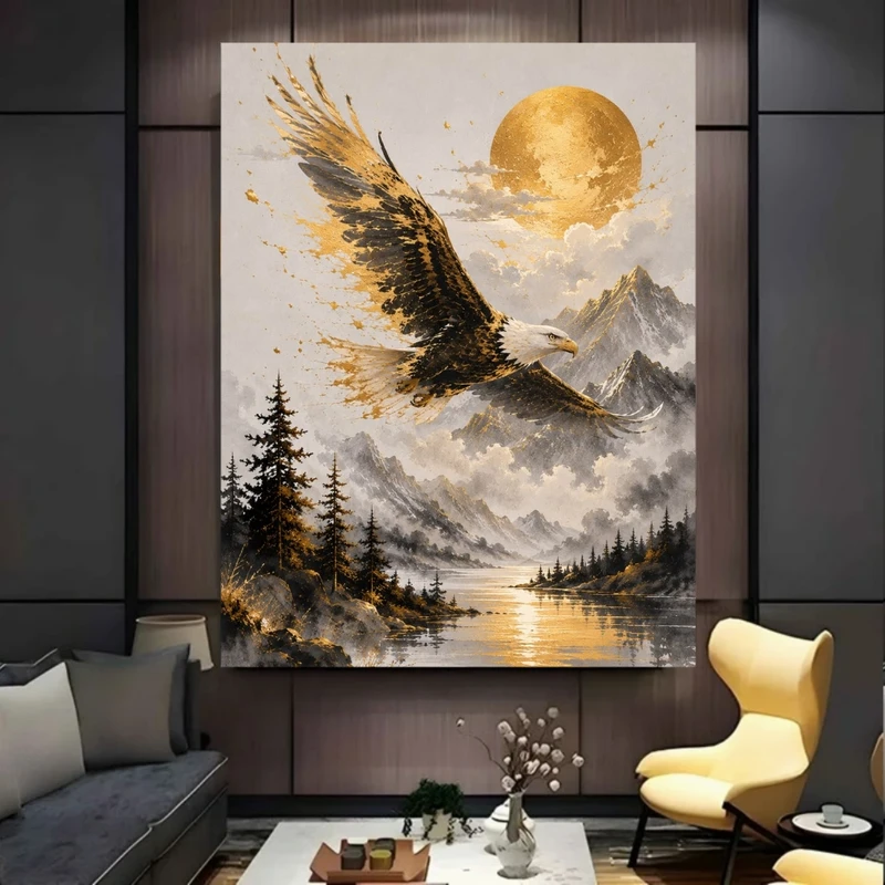 پوستر پارچه ای طرح مخمل  نقاشی عقاب مدل کوهستان کد BK58109