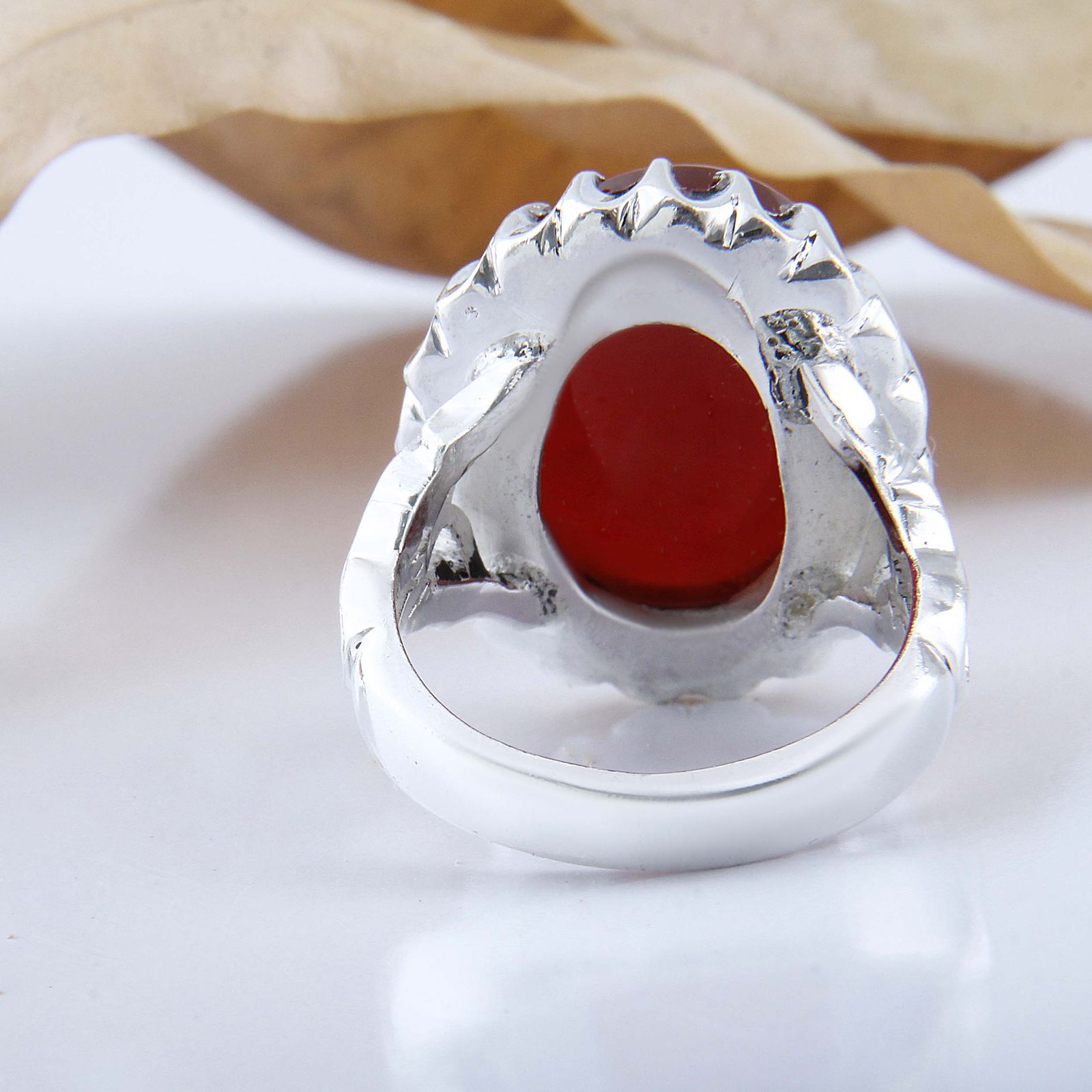 انگشتر نقره مردانه مدل رکاب دست ساز سنگ عقیق سرخ یمانی کلکسیونی کد AM_04343 -  - 7