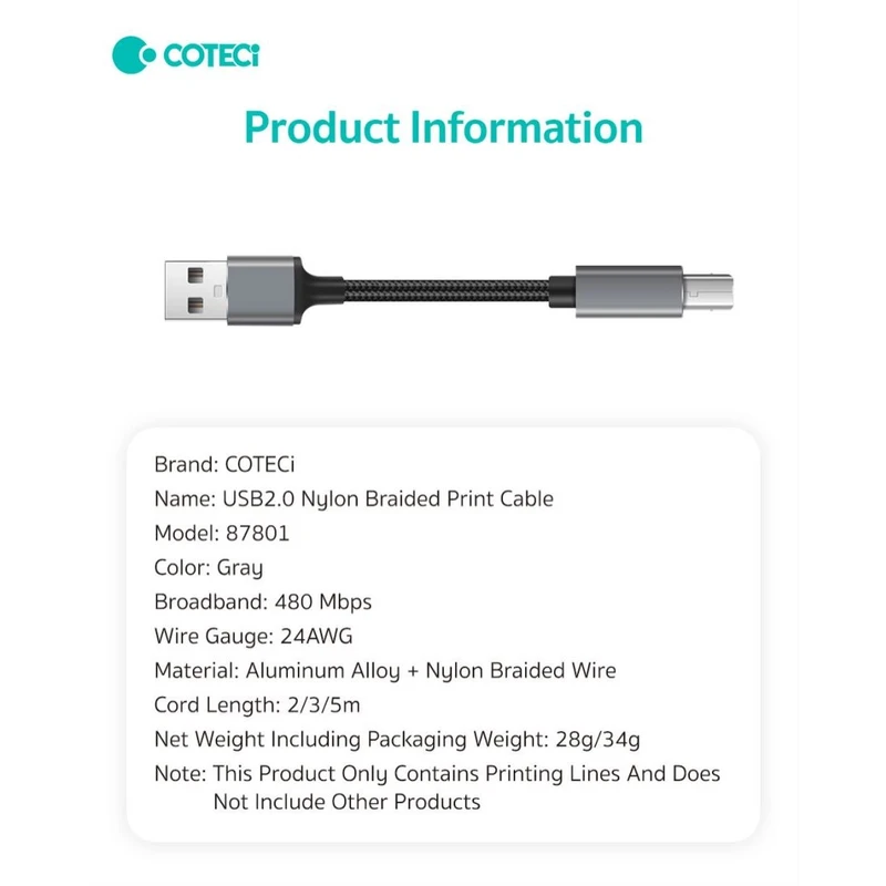 عکس شماره 6 : کابل پرینتر usb کوتتسی مدل 87801 طول 2 متر