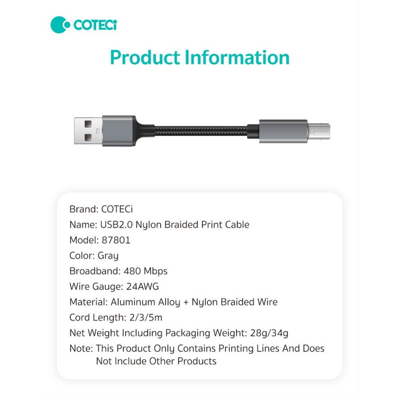 کابل پرینتر USB کوتتسی مدل 87801 طول 2 متر