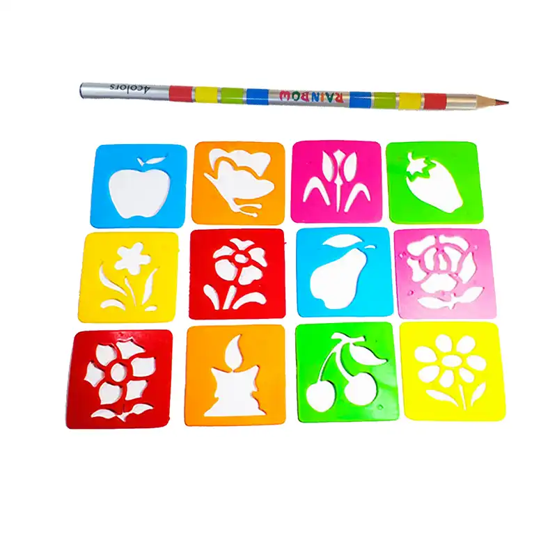 شابلون طرح گل و میوه کد 001 به همراه مداد مجموعه 13 عددی