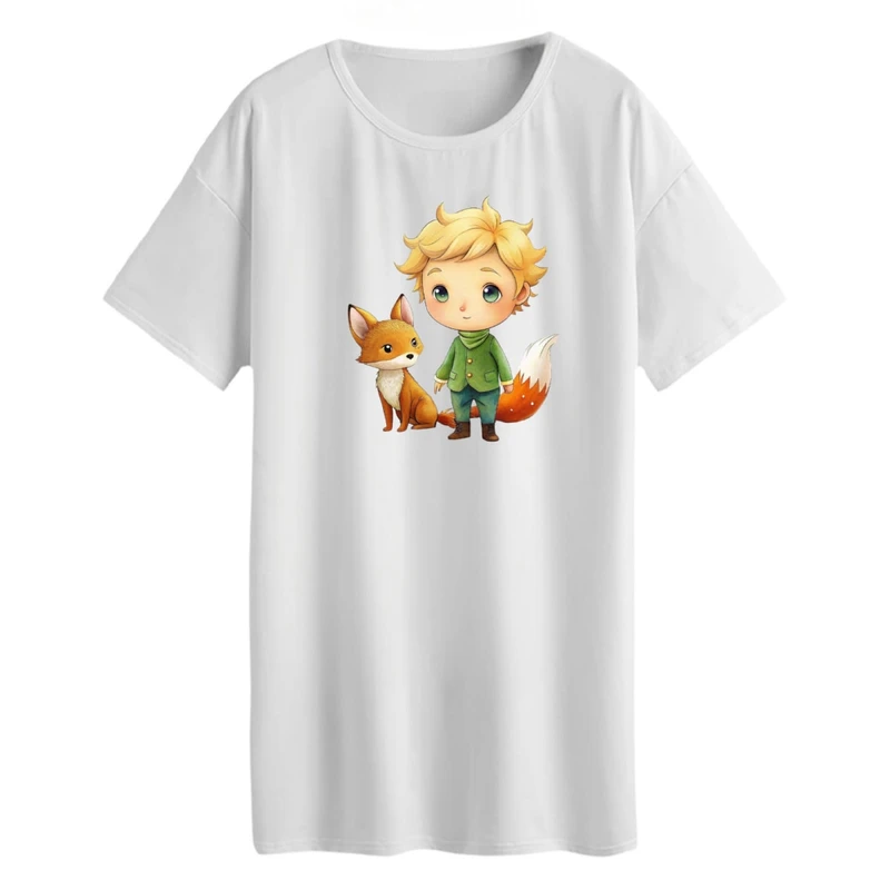 تی شرت لانگ زنانه مدل شازده کوچولو رنگ سفید