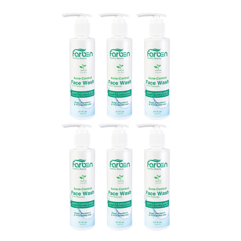 ژل شست‌وشوی  صورت فاربن مدل چای سبز مناسب برای پوست چرب حجم 200 میلی لیتر مجموعه شش عددی
