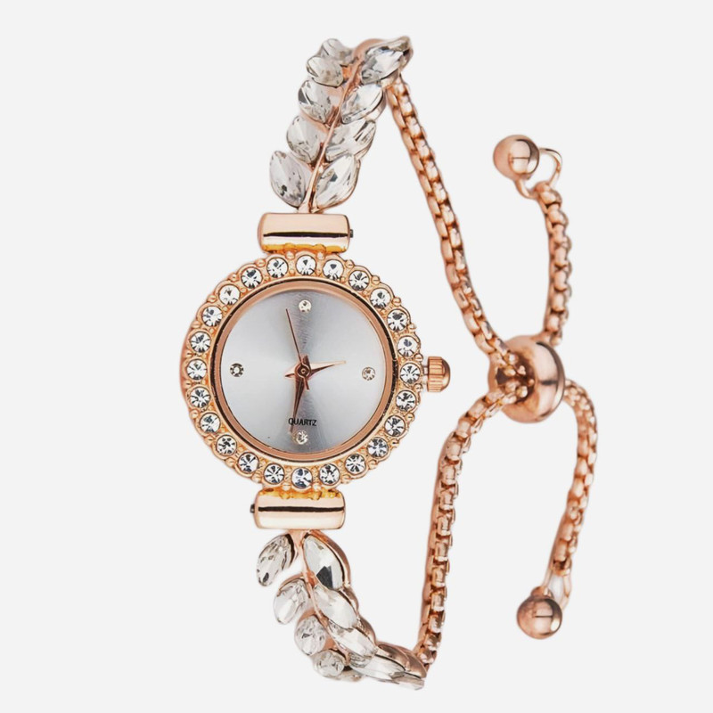 ساعت مچی عقربه ای زنانه مدل نگینی بند کرواتی01 ساعت مچی عقربه ای زنانه مدل نگینی بند کرواتی01