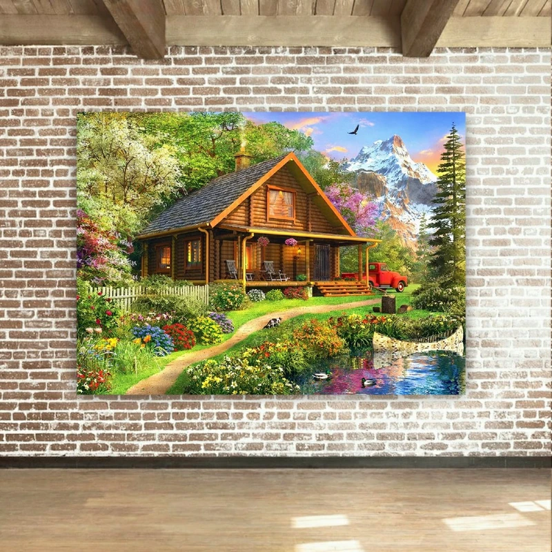 پوستر دیواری طرح طبیعت و کلبه کد SDP7816