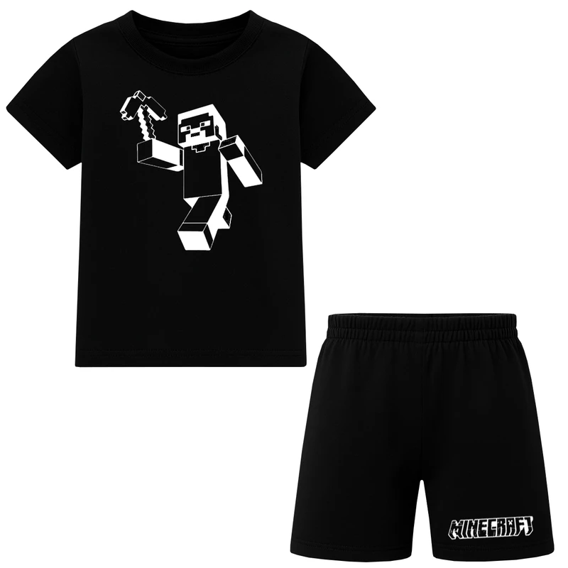 ست تی شرت آستین کوتاه و شلوارک راحتی پسرانه مدل M12 طرح ماینکرفت