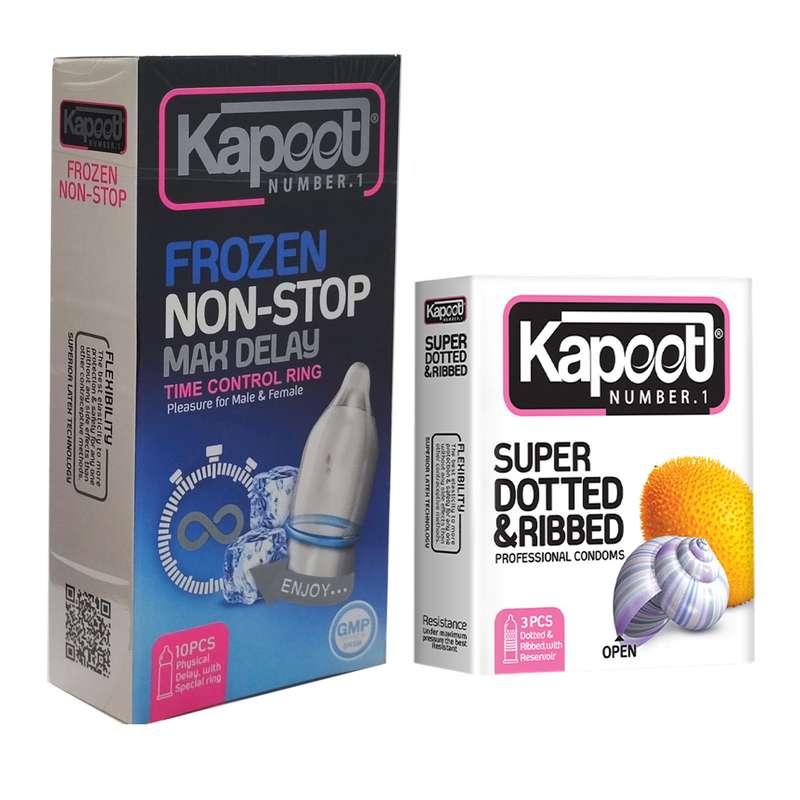 کاندوم کاپوت مدل NON-STOP بسته 10 عددی به همراه کاندوم کاپوت مدل Super Dotted And Ribbed بسته 3 عددی کاندوم کاپوت مدل NON-STOP بسته 10 عددی به همراه کاندوم کاپوت مدل Super Dotted And Ribbed بسته 3 عددی