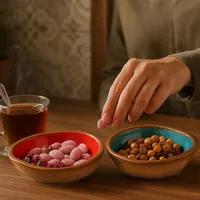 پیاله سفالی بومی مدل لعاب دار کد 4 مجموعه 2 عددی