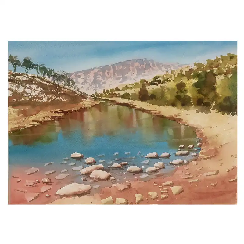 نقاشی آبرنگ طرح دریاچه کد 126