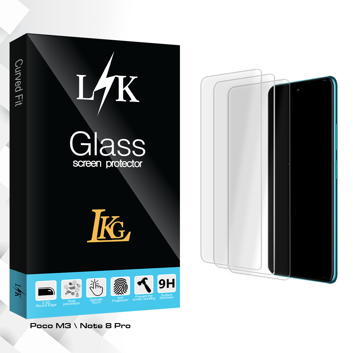 محافظ صفحه نمایش شیشه ای ال کا جی مدل LK Glass MIX3 مناسب برای گوشی موبایل شیائومی Poco M3 Note 8 Pro بسته سه عددی