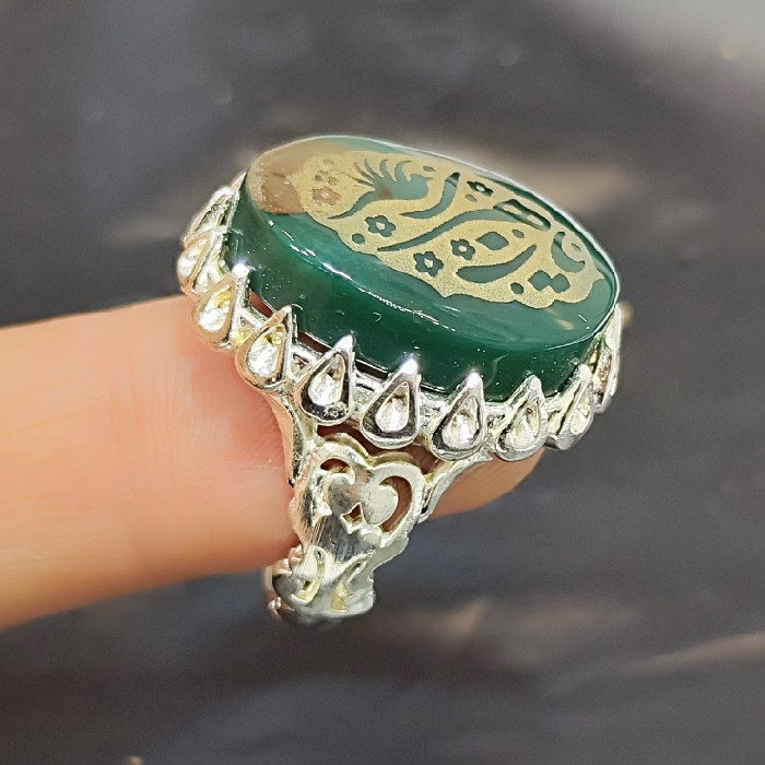 انگشتر مردانه مدل سنگ عقیق خطی کد ۶۵۰۵