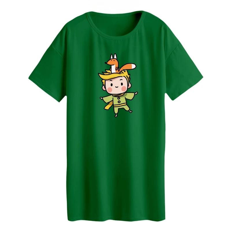 تی شرت لانگ آستین کوتاه  زنانه مدل شازده کوچولو و روباه کد 3 رنگ سبز