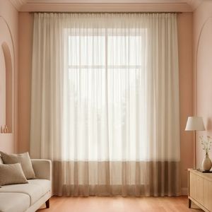 پرده تیکو دکو مدل دوخت ساده کتان شفاف حاشیه دار سایز 280 × 400 سانتی‌متر