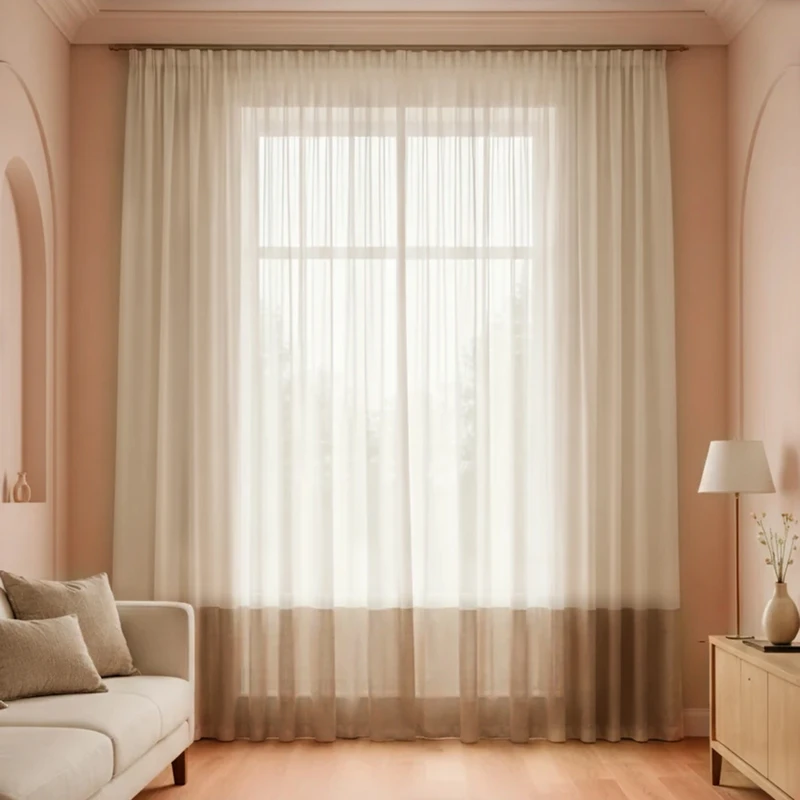 پرده تیکو دکو مدل دوخت ساده کتان شفاف حاشیه دار سایز 280 × 400 سانتی‌متر