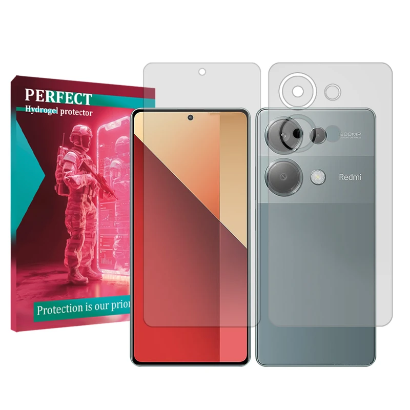 محافظ صفحه نمایش شفاف پرفکت مناسب برای گوشی موبایل شیائومی Redmi Note 13 Pro 4G به همراه محافظ پشت گوشی 