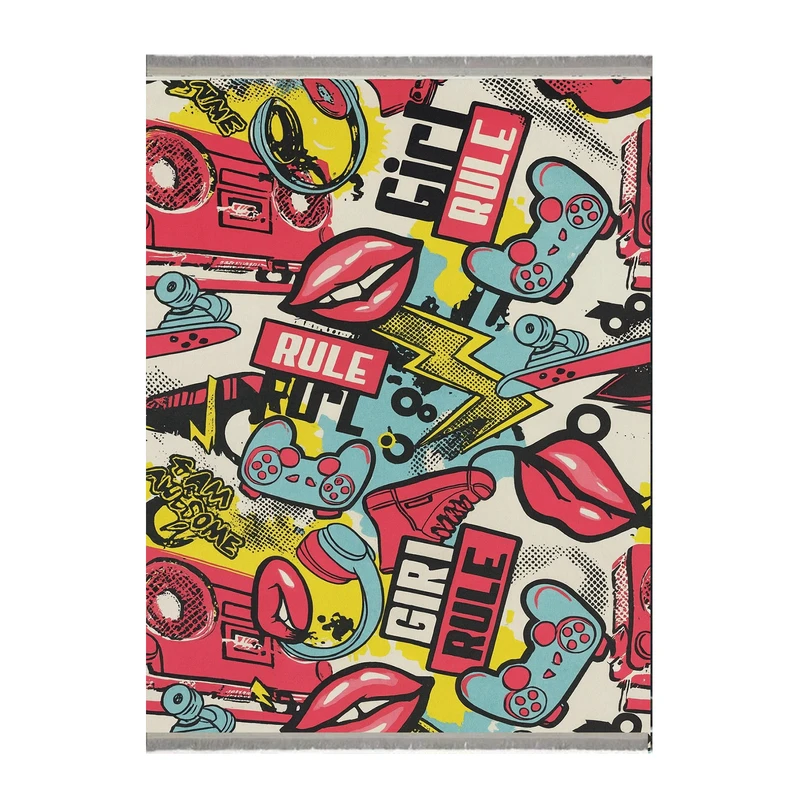 فرش ماشینی 1000 شانه زمینه صورتی حاشیه آبی هانوکس مدل کودک کد HAK.806.01