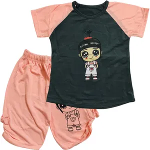 ست تی شرت و شلوارک دخترانه مدل A32 طرح دختر کد 0247