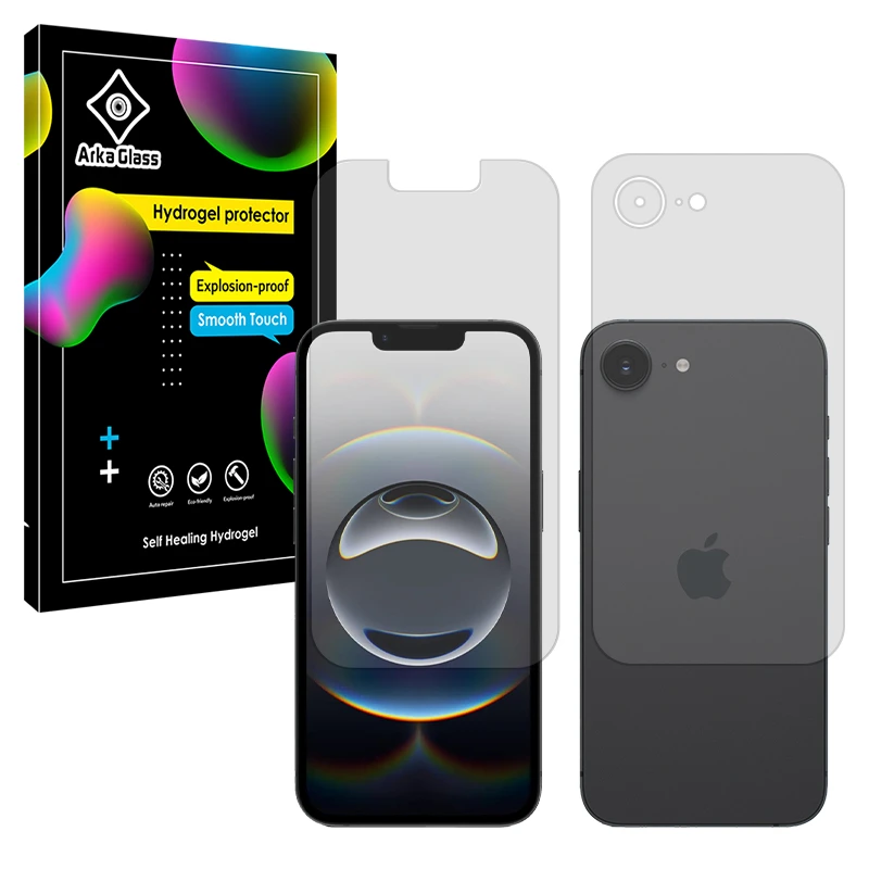 محافظ صفحه نمایش شفاف آرکا گلس مدل Tough مناسب برای گوشی موبایل اپل iPhone 16e به همراه محافظ پشت گوشی