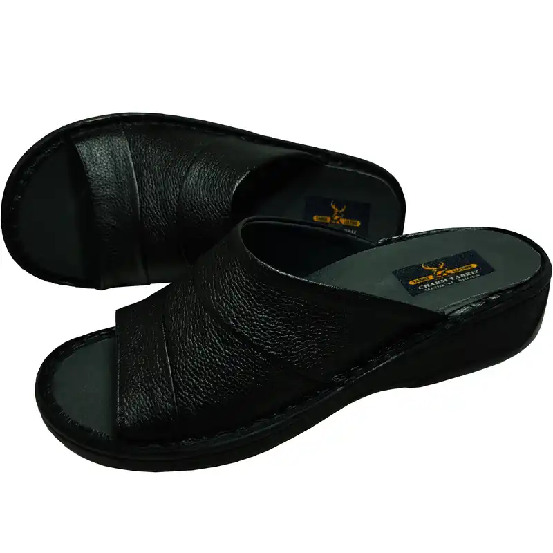 دمپایی زنانه چرم تبریز مدل آمیتیس رنگ مشکی