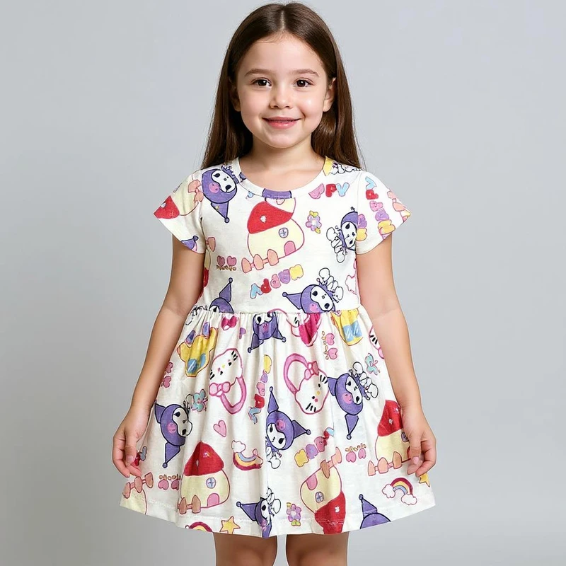 پیراهن آستین کوتاه دخترانه مدل کرومی و کیتی کد 8983