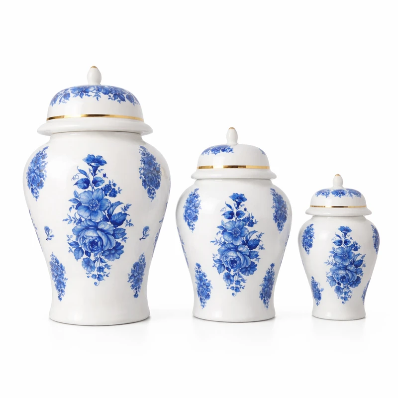 بانکه مدل جینجر جار طرح کبالتی کد 005 مجموعه سه عددی