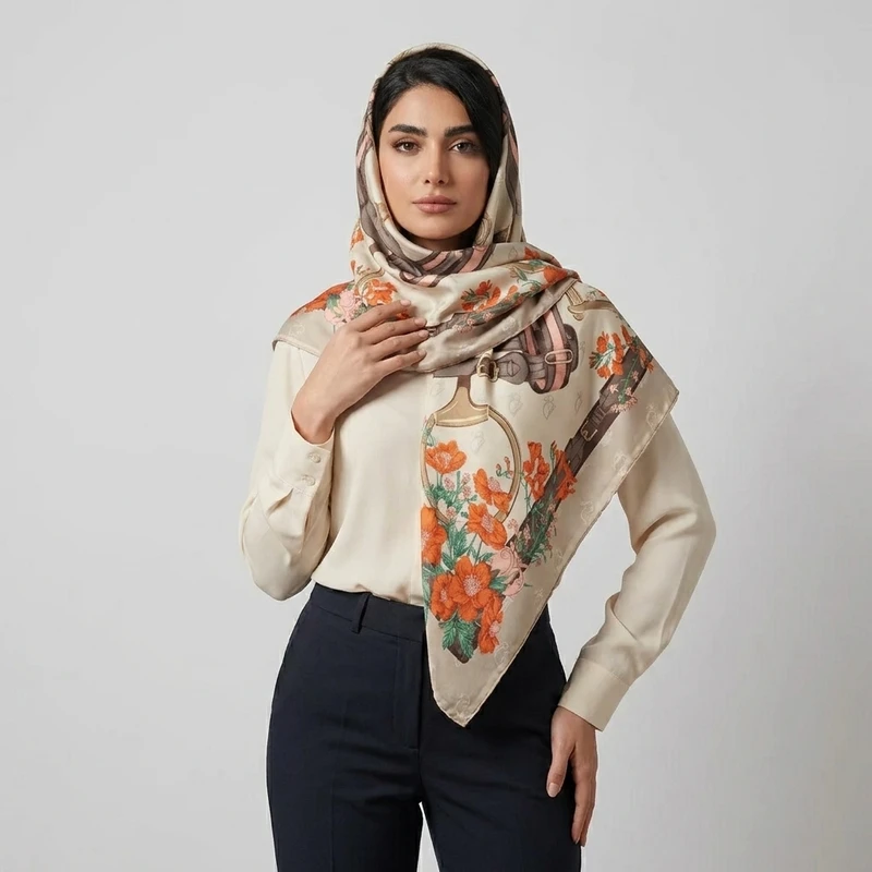 روسری ابریشم توییل زنانه مدل H110 با طول و عرض 125×125 سانتی‌متر