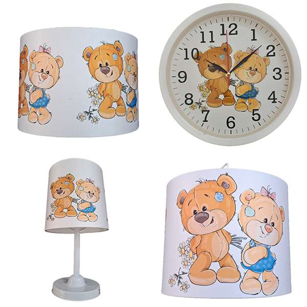 لوستر و آباژور کودک مدل  خرس کد 4026 به همراه چراغ خواب و ساعت مجموعه 4 عددی