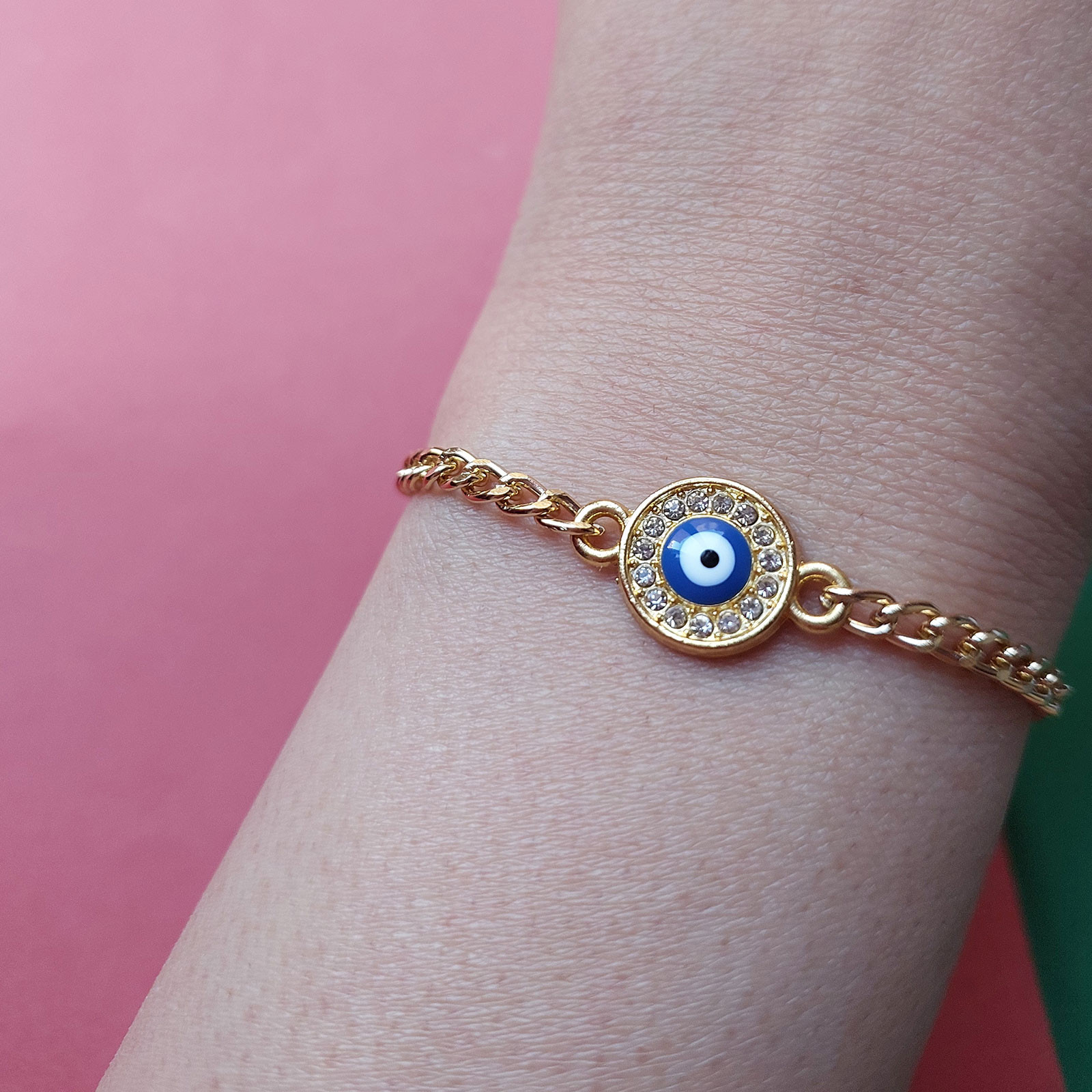 دستبند زنانه مدل زنجیری دایره ای چشم نظر کد HC269