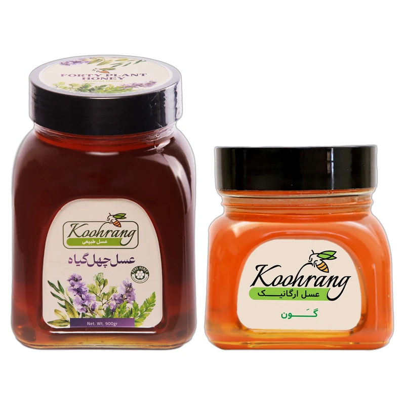 عسل طبیعی چهل گیاه رویال کندو کوهرنگ - 900 گرم به همراه عسل گون گز رویال کندو کوهرنگ - 450 گرم