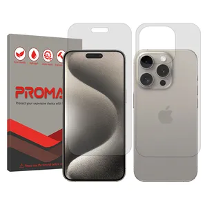 Promate Resistant model transparent screen protector suitable for Apple iPhone 15 Pro Max mobile phone along with the back protector
