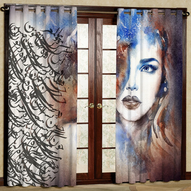 پرده مدل شعر و دختر مخمل پانچی کد 4543 سایز 200x140 سانتی متر